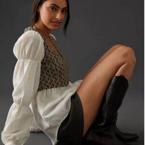 Anthropologie layered jacquard vest & Blouse Small
